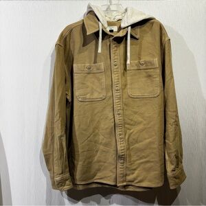 American Eagle Tan Beige Hooded Flannel long sleeve button size medium